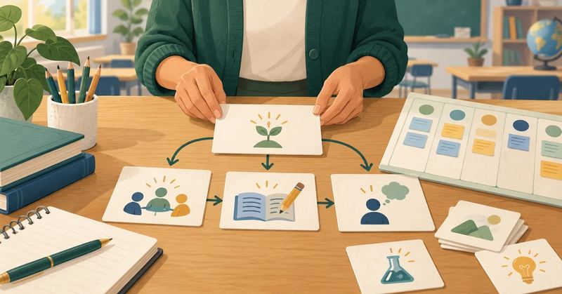 Teacher organizing a lesson plan around a learning goal, activities, and assessment.